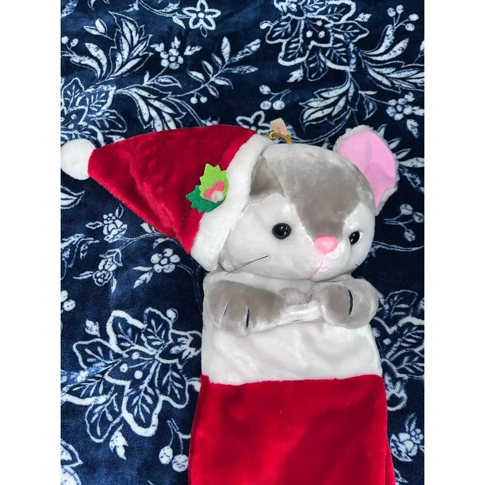 Vintage 1988 Chrisha Playful Plush 3D Mouse Christmas Stocking